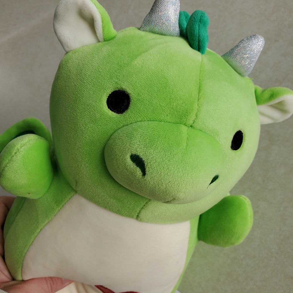 Squishmallows HugMees Desmund the Dragon Green Heart Valentine Plush 10 Inch